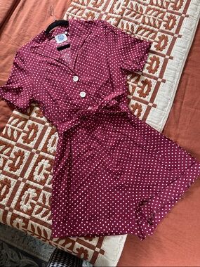 Pretty Retro Vintage-Style Burgundy Polka Dot Romper